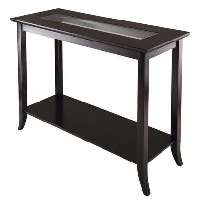 TABLE | Ergode Genoa Rectangular Console Hall Table | Glass Inset & Shelf | 40W x 16.34D x 30H | Dark Espresso Finish | casafoyer.myshopify.com