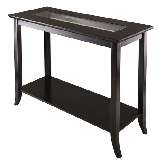TABLE | Ergode Genoa Rectangular Console Hall Table | Glass Inset & Shelf | 40W x 16.34D x 30H | Dark Espresso Finish | casafoyer.myshopify.com