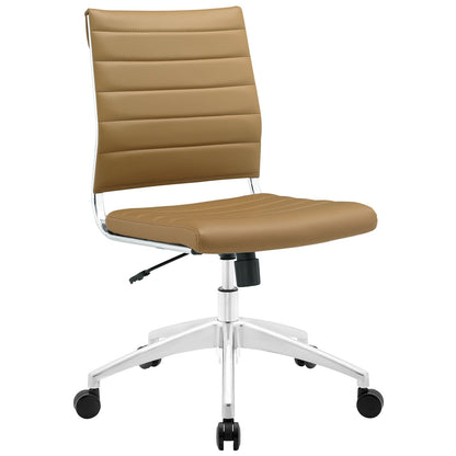 Chair | Jive Mid Back Office Chair | Stylish & Functional | Armless Design | Ribbed Vinyl Back | Comfortable Seat Cushion | Chrome-Plated Aluminum Base | Easy Mobility | Tension Knob & Tilt Lock | Tan | casafoyer.myshopify.com