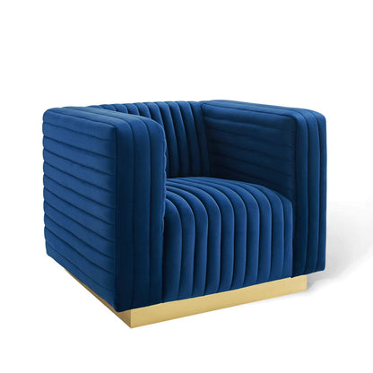 home office desk chairs | CasaFoyer Charisma Channel Tufted Performance Velvet Lounge Accent Armchair | Glamorous Deco Design | Stain-Resistant Fabric | Foam Padding | Gold Stainless Steel Base | casafoyer.myshopify.com