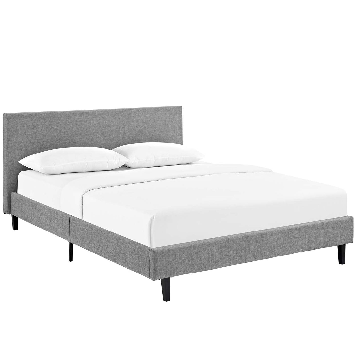 bed frames | CasaFoyer Anya Platform Bed | Contemporary Design | Upholstered Polyester Fabric | Solid Wood Legs | Slatted Support System | Full Size | Light Gray | casafoyer.myshopify.com