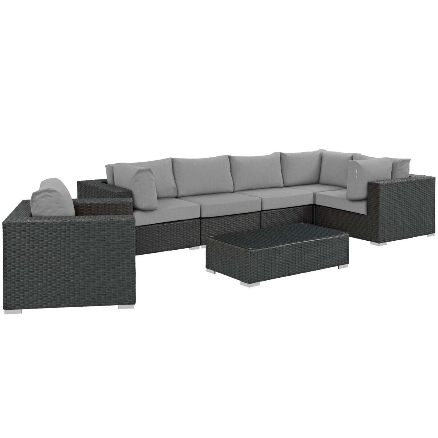 kitchen and dining room sets | CasaFoyer Sojourn Outdoor Patio Furniture Set | Sunbrella Cushions | Rattan Weave | UV Protection | Aluminum Frame | 7 Piece Sectional | casafoyer.myshopify.com