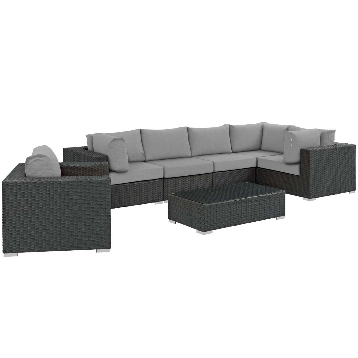 kitchen and dining room sets | CasaFoyer Sojourn Outdoor Patio Furniture Set | Sunbrella Cushions | Rattan Weave | UV Protection | Aluminum Frame | 7 Piece Sectional | casafoyer.myshopify.com