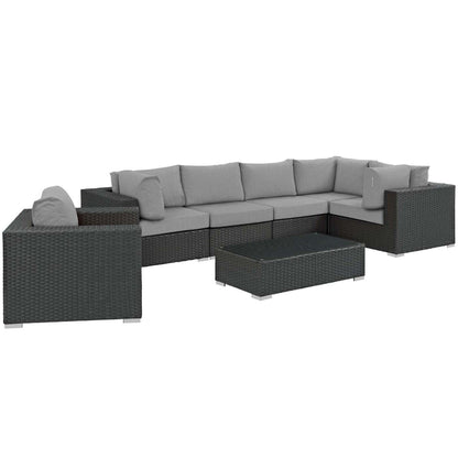 kitchen and dining room sets | CasaFoyer Sojourn Outdoor Patio Furniture Set | Sunbrella Cushions | Rattan Weave | UV Protection | Aluminum Frame | 7 Piece Sectional | casafoyer.myshopify.com