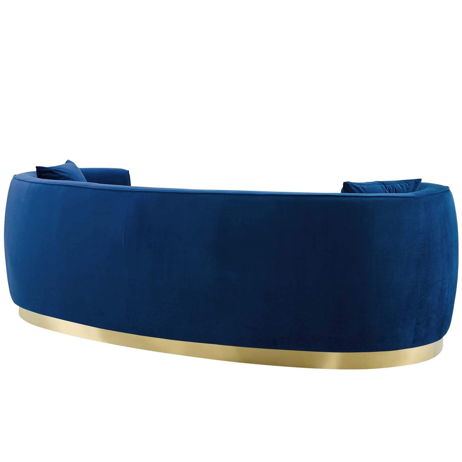 sofas | CasaFoyer Resolute Curved Sofa | Vintage Glamour | Stain-Resistant Velvet | Comfortable Foam Padding | Gold Stainless Steel Base | Fully Assembled | 2 Accent Pillows | casafoyer.myshopify.com