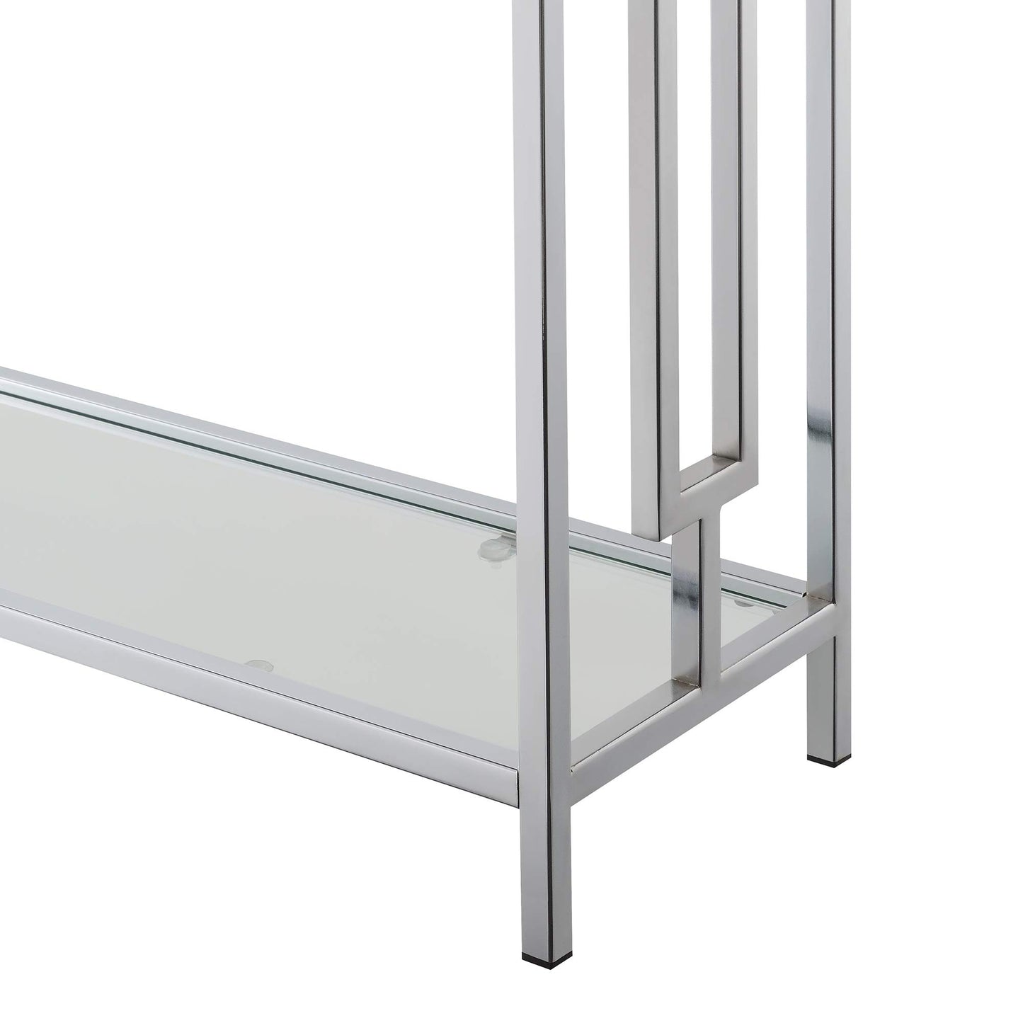 TABLE | Ergode Town Square Chrome Console Table with Shelf | Elegant, Versatile, Easy Assembly | Showcase Decorative Items | Open-Concept Design | Complete the Look | casafoyer.myshopify.com