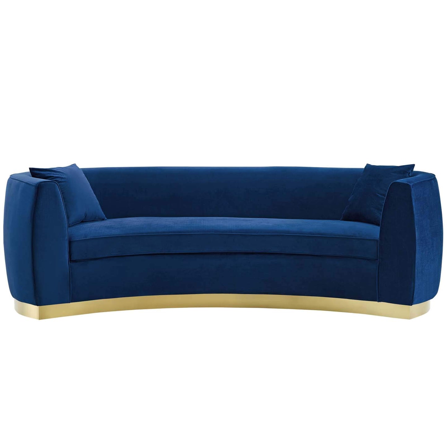 sofas | CasaFoyer Resolute Curved Sofa | Vintage Glamour | Stain-Resistant Velvet | Comfortable Foam Padding | Gold Stainless Steel Base | Fully Assembled | 2 Accent Pillows | casafoyer.myshopify.com