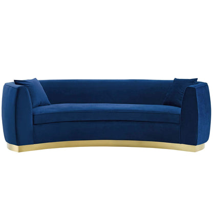 sofas | CasaFoyer Resolute Curved Sofa | Vintage Glamour | Stain-Resistant Velvet | Comfortable Foam Padding | Gold Stainless Steel Base | Fully Assembled | 2 Accent Pillows | casafoyer.myshopify.com