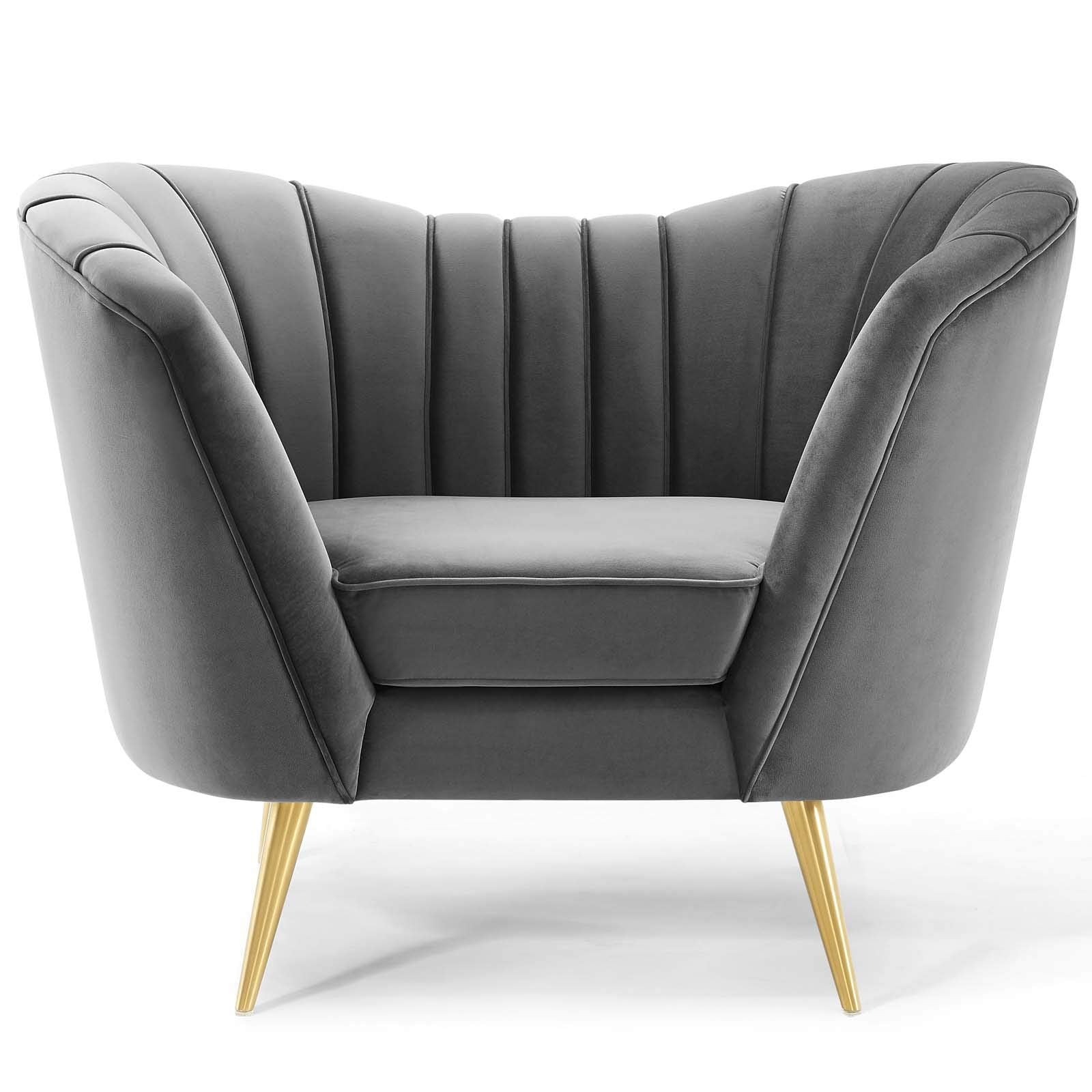 home office desk chairs | CasaFoyer Opportunity Vertical Channel Tufted Curved Performance Velvet Armchair | Glamorous Deco Lounge Accent | Gray | casafoyer.myshopify.com