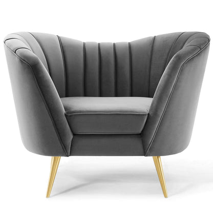 home office desk chairs | CasaFoyer Opportunity Vertical Channel Tufted Curved Performance Velvet Armchair | Glamorous Deco Lounge Accent | Gray | casafoyer.myshopify.com