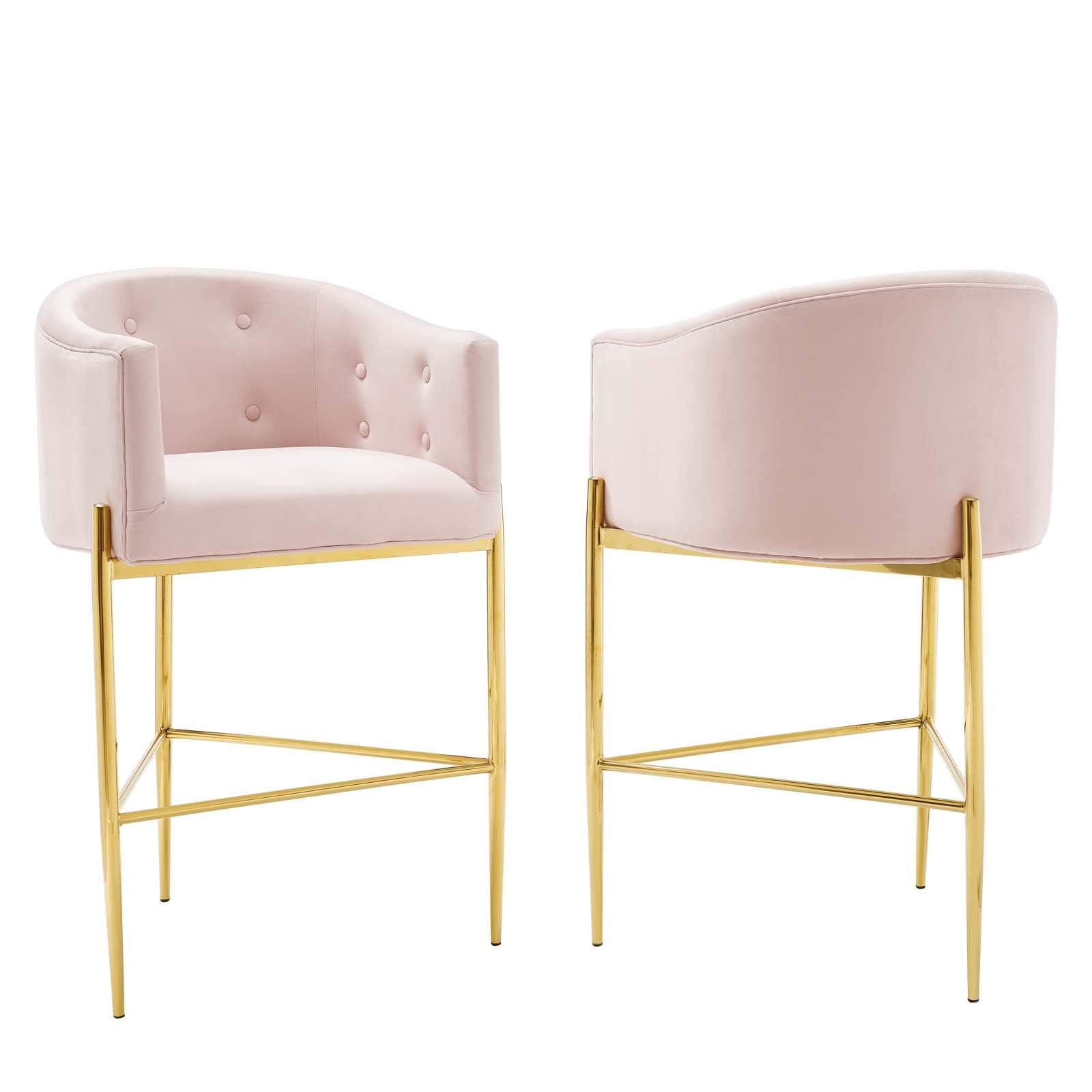 barstools | CasaFoyer Savour Tufted Performance Velvet Bar Stool Set of 2 | Luxury Design | Stain-Resistant | Comfortable Seating | Chrome Gold Frame | 29 Seat Height | Pink | casafoyer.myshopify.com