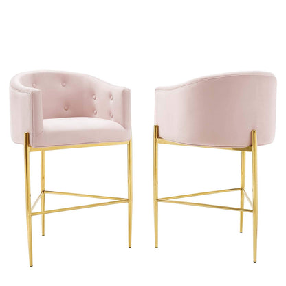 barstools | CasaFoyer Savour Tufted Performance Velvet Bar Stool Set of 2 | Luxury Design | Stain-Resistant | Comfortable Seating | Chrome Gold Frame | 29 Seat Height | Pink | casafoyer.myshopify.com