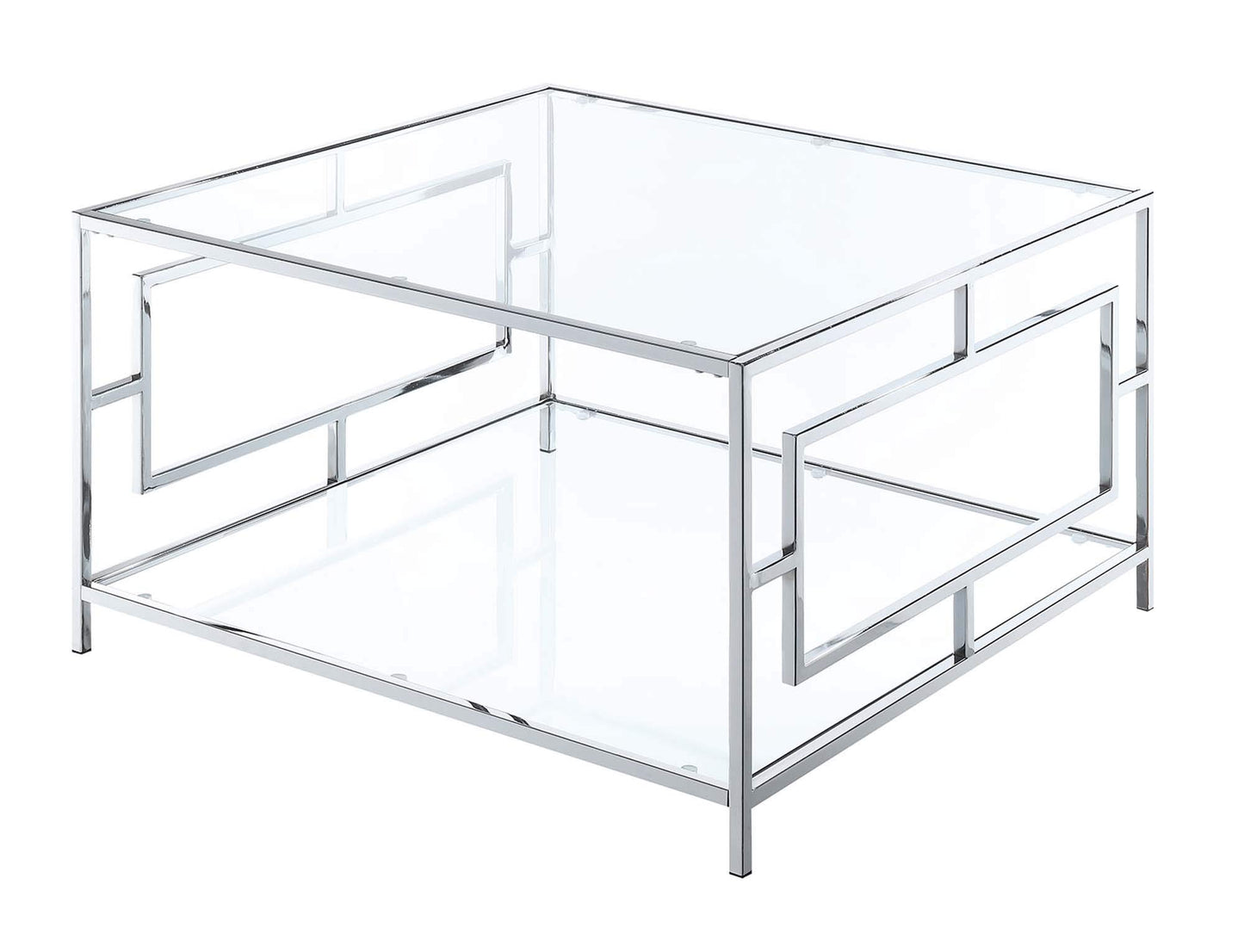 TABLE | Ergode Town Square Chrome Square Coffee Table with Shelf | Stylish, Sturdy, and Versatile | Easy Assembly | Enhance Your Living Area | casafoyer.myshopify.com