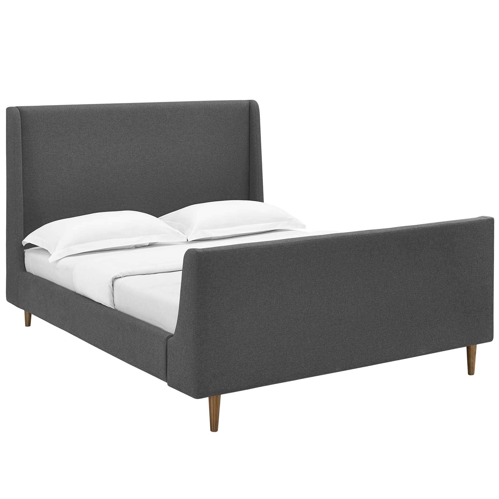 adjustable bed bases | CasaFoyer Aubree Upholstered Fabric Sleigh Queen Platform Bed | Modern Design | Padded Headboard | Walnut Legs | Polyester Upholstery | Sturdy Support System | 1322 lbs Weight Capacity | casafoyer.myshopify.com