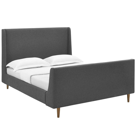 adjustable bed bases | CasaFoyer Aubree Upholstered Fabric Sleigh Queen Platform Bed | Modern Design | Padded Headboard | Walnut Legs | Polyester Upholstery | Sturdy Support System | 1322 lbs Weight Capacity | casafoyer.myshopify.com