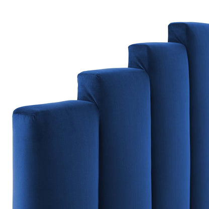 headboards | CasaFoyer Noelle Performance Velvet Full/Queen Headboard | Opulent Art Deco Design | Stain-Resistant | Adjustable Height | Cozy Foam Padding | Navy | casafoyer.myshopify.com