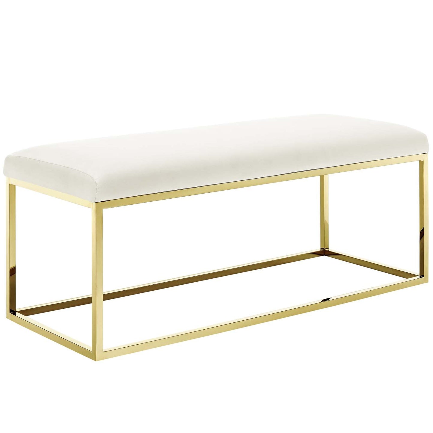 ottomans | CasaFoyer Anticipate Bench | Elegant & Modern | Polished Stainless Steel Base | Luxurious Velvet Polyester Fabric | Non-Marking Foot Caps | Comfortable & Stylish | Weight Capacity up to 331 lbs | Hassle-Free Assembly | Gold Ivory Color | casafoyer.myshopify.com