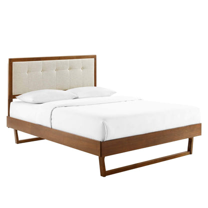 Bed | CasaFoyer Willow Tufted Wood King Platform Bed | Mid-Century Design | Button Tufted Headboard | Durable Construction | Wood Slat Support System | Easy Assembly | Walnut Beige | casafoyer.myshopify.com