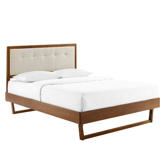 Bed | CasaFoyer Willow Tufted Wood King Platform Bed | Mid-Century Design | Button Tufted Headboard | Durable Construction | Wood Slat Support System | Easy Assembly | Walnut Beige | casafoyer.myshopify.com