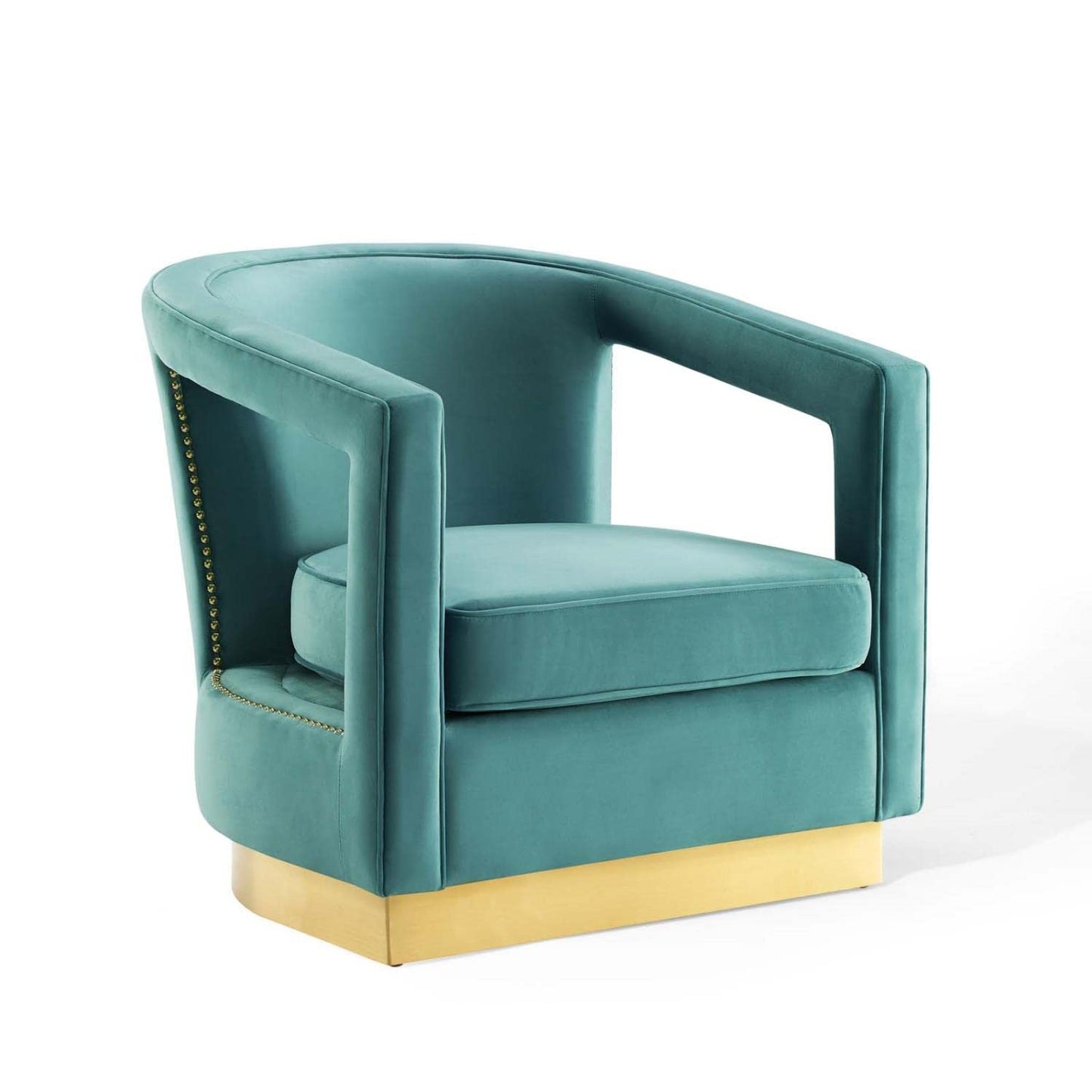 home office desk chairs | CasaFoyer Frolick Performance Velvet Accent Lounge Armchair | Stain-Resistant Upholstery | Gold Nailhead Trim | Matte Gold Stainless Steel Base | Perfect for Living Room, Lounge, Office, Bedroom | Weight Capacity 300 lbs. | casafoyer.myshopify.com