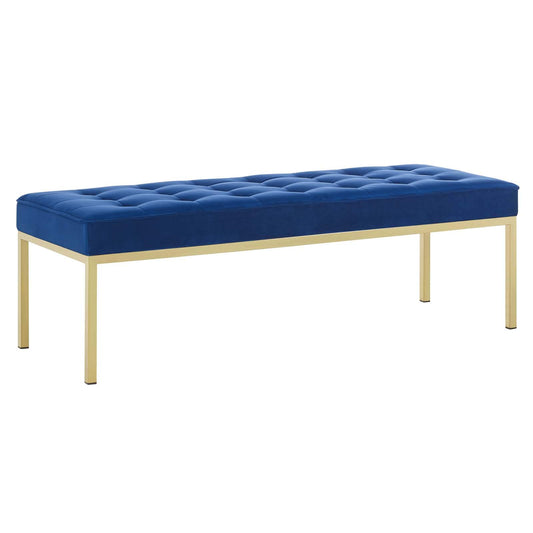 home office desk chairs | CasaFoyer Loft Button Tufted Performance Velvet Accent Bench | Gold Navy | Stainless Steel Frame | 300 lbs Weight Capacity | casafoyer.myshopify.com