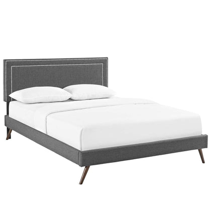 Bed | CasaFoyer Virginia Platform Bed | Solid Wood Frame | Polyester Upholstery | Tapered Legs | Gray | No Box Spring Needed | Compatible with Memory Foam Mattresses | Queen Size | casafoyer.myshopify.com