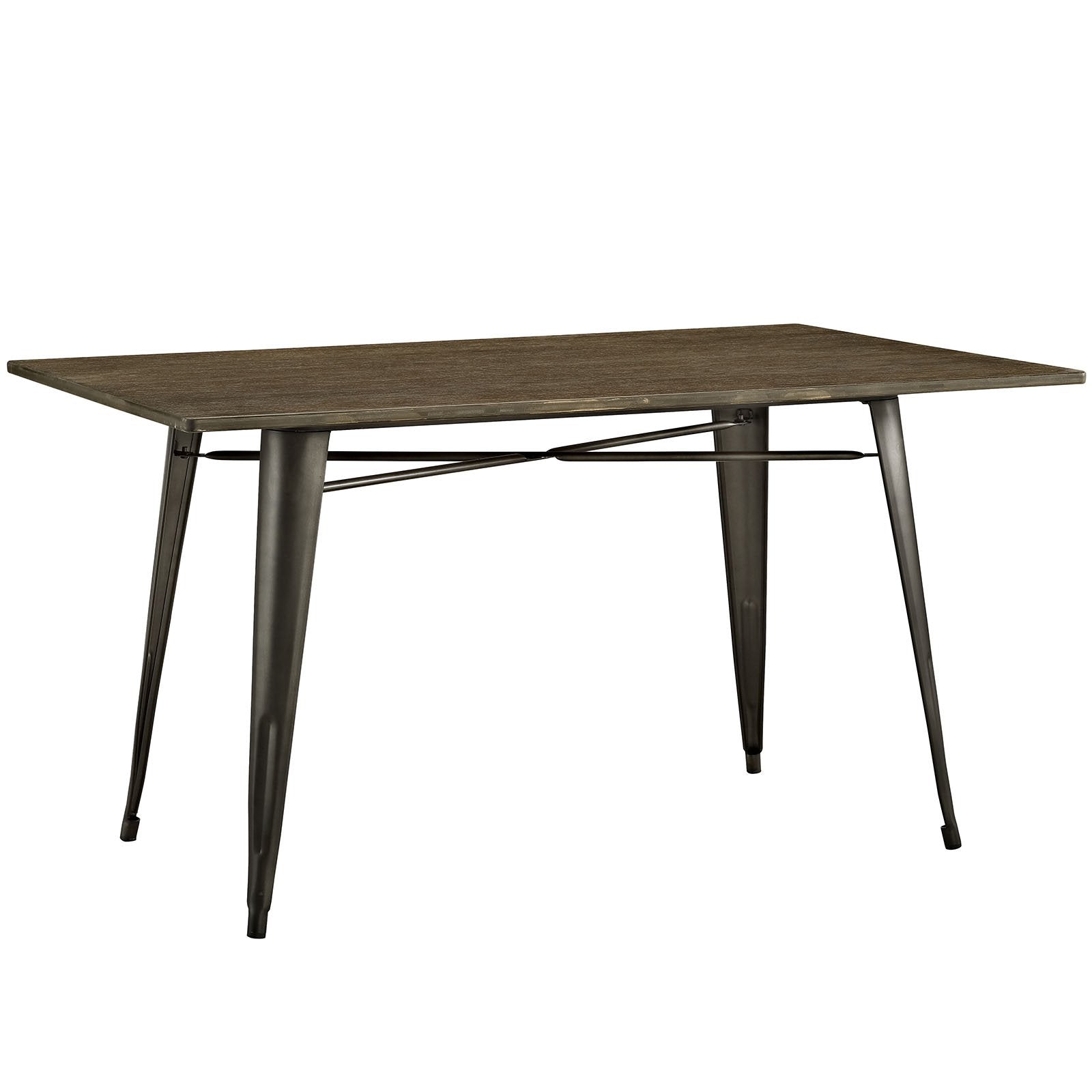 patio dining tables | CasaFoyer Alacrity Table Series | 59 Rectangular Dark Grain Bamboo Top | Gunmetal Steel Legs | Industrial Dining Table for Urban or Rustic Farmhouse Homes | casafoyer.myshopify.com