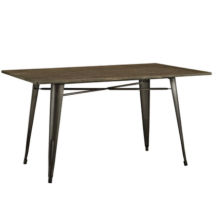 patio dining tables | CasaFoyer Alacrity Table Series | 59 Rectangular Dark Grain Bamboo Top | Gunmetal Steel Legs | Industrial Dining Table for Urban or Rustic Farmhouse Homes | casafoyer.myshopify.com