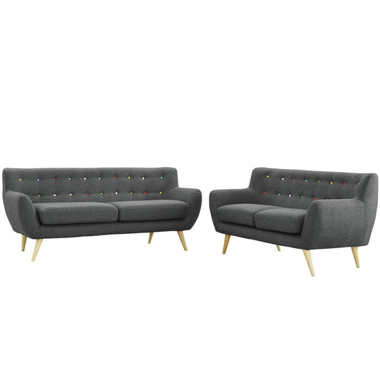 Sofa & chair Sets | Remark Living Room Set | Exquisite & Comfortable | Plush Dual Cushion Design | Organic Shape | Solid Wood Dowel Legs | Polyester Upholstery | Mid-Century Inspired | Gray | Loveseat & Sofa | casafoyer.myshopify.com