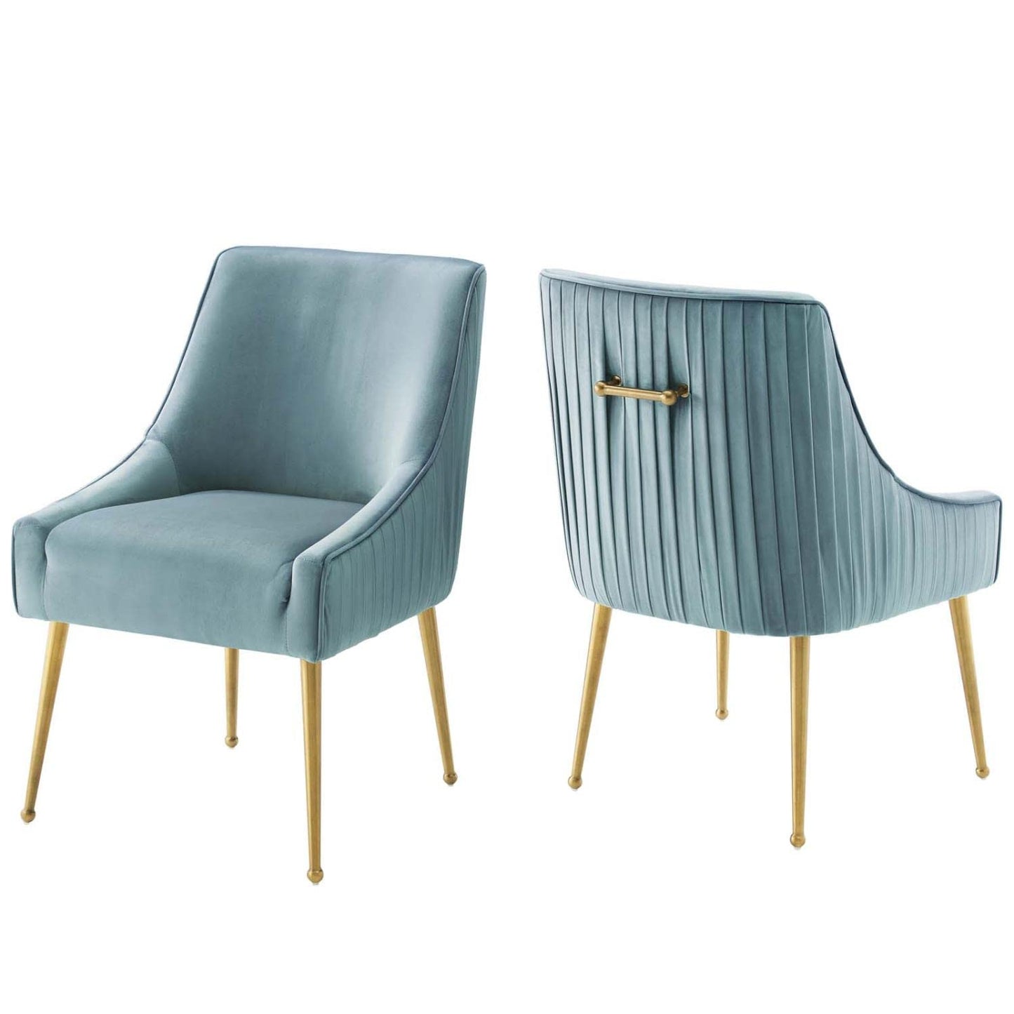home office desk chairs | CasaFoyer Discern Performance Velvet Pleated Back Dining Chair Set of 2 | Stain-Resistant | Gold Legs | Versatile | Non-Marking Foot Caps | casafoyer.myshopify.com