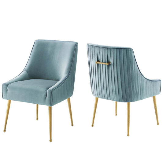 home office desk chairs | CasaFoyer Discern Performance Velvet Pleated Back Dining Chair Set of 2 | Stain-Resistant | Gold Legs | Versatile | Non-Marking Foot Caps | casafoyer.myshopify.com