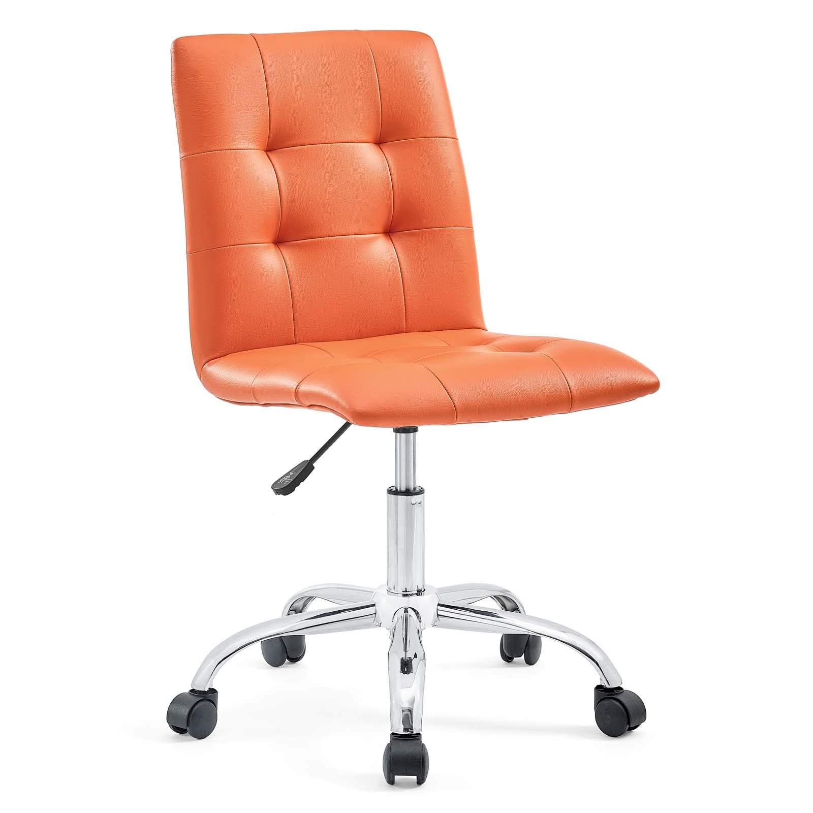 Chair | Prim Armless Office Chair | Modern & Luxurious Design | Adjustable Height | 360 Swivel | Faux Leather Upholstery | Chrome Base | Orange | casafoyer.myshopify.com
