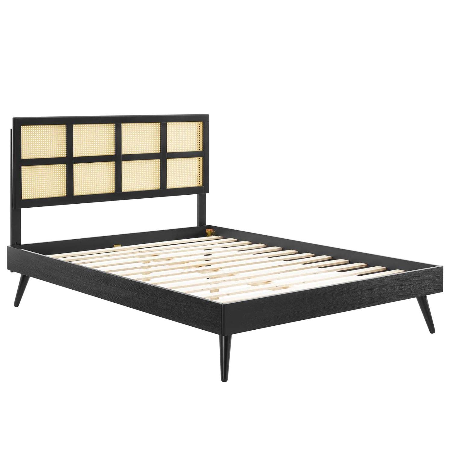 adjustable bed bases | CasaFoyer Sidney Woven Cane Rattan Wood King Platform Bed | Retro Charm, Natural Beauty | Mid-Century Design | Durable, No Box Spring Needed | Luana Cane Headboard, Margo Platform Bed Frame | Black | casafoyer.myshopify.com