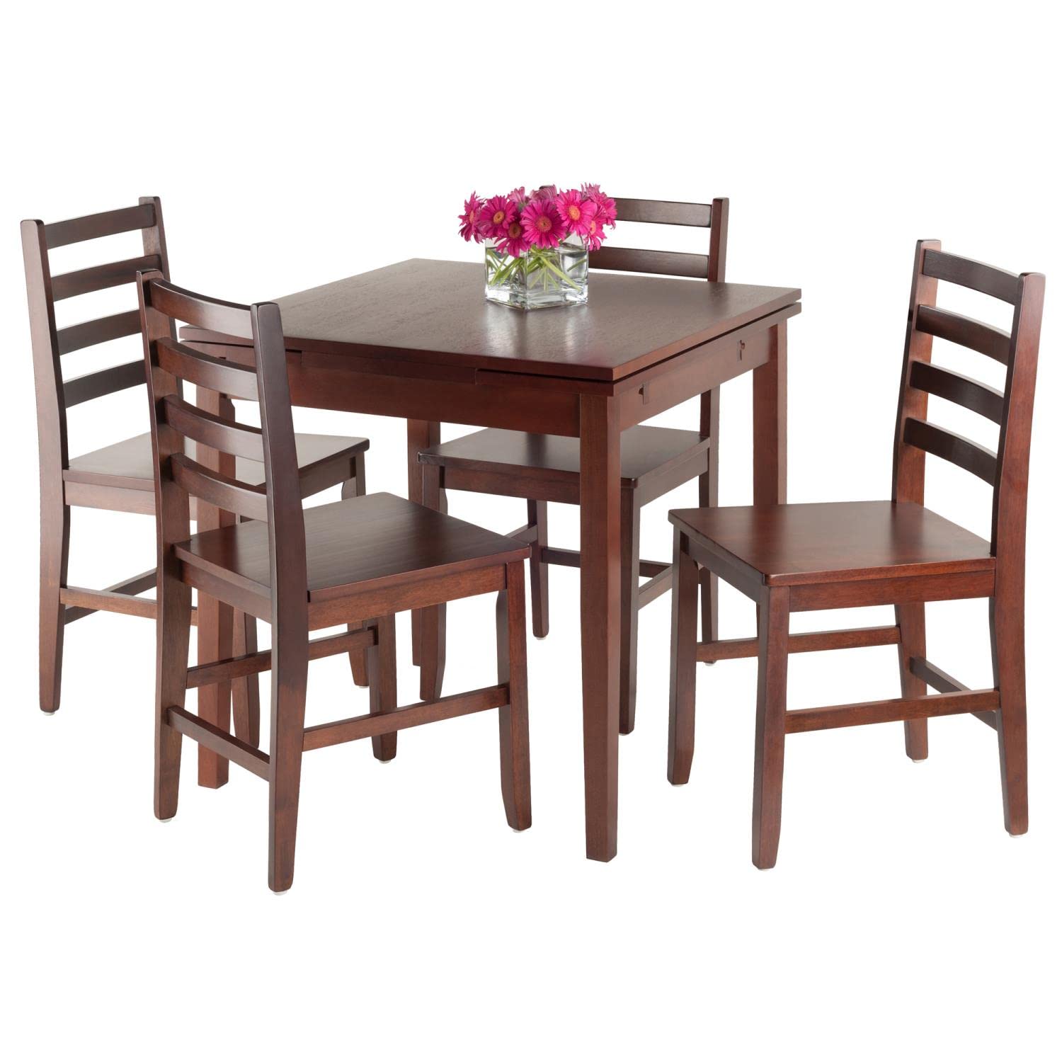childrens table and chair sets | CasaFoyer Pulman Extension Table Set | Solid Wood | Walnut Finish | 5-Pc Dining Set | Ladder Back Chairs | Compact & Expandable | Easy Assembly | casafoyer.myshopify.com