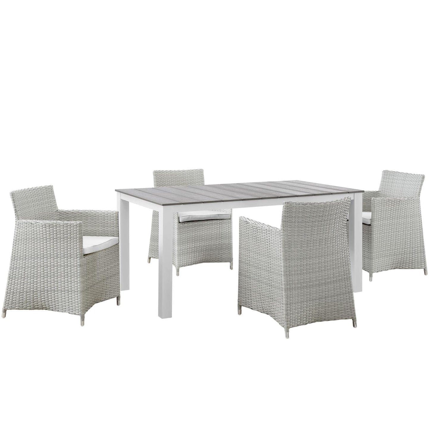 Dining Table | Junction Outdoor Patio Dining Furniture Set | Elegant & Practical | Synthetic Rattan Weave | All-Weather Cushions | Aluminum Frame | 4 Armchairs | 1 Dining Table | casafoyer.myshopify.com