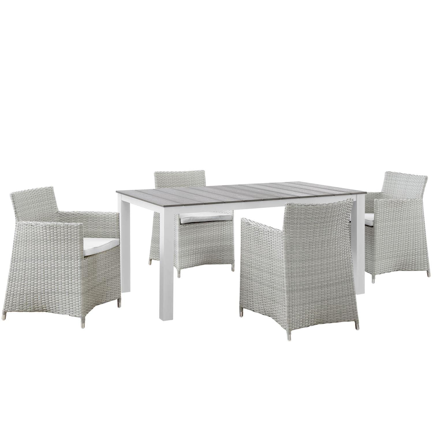 Dining Table | Junction Outdoor Patio Dining Furniture Set | Elegant & Practical | Synthetic Rattan Weave | All-Weather Cushions | Aluminum Frame | 4 Armchairs | 1 Dining Table | casafoyer.myshopify.com