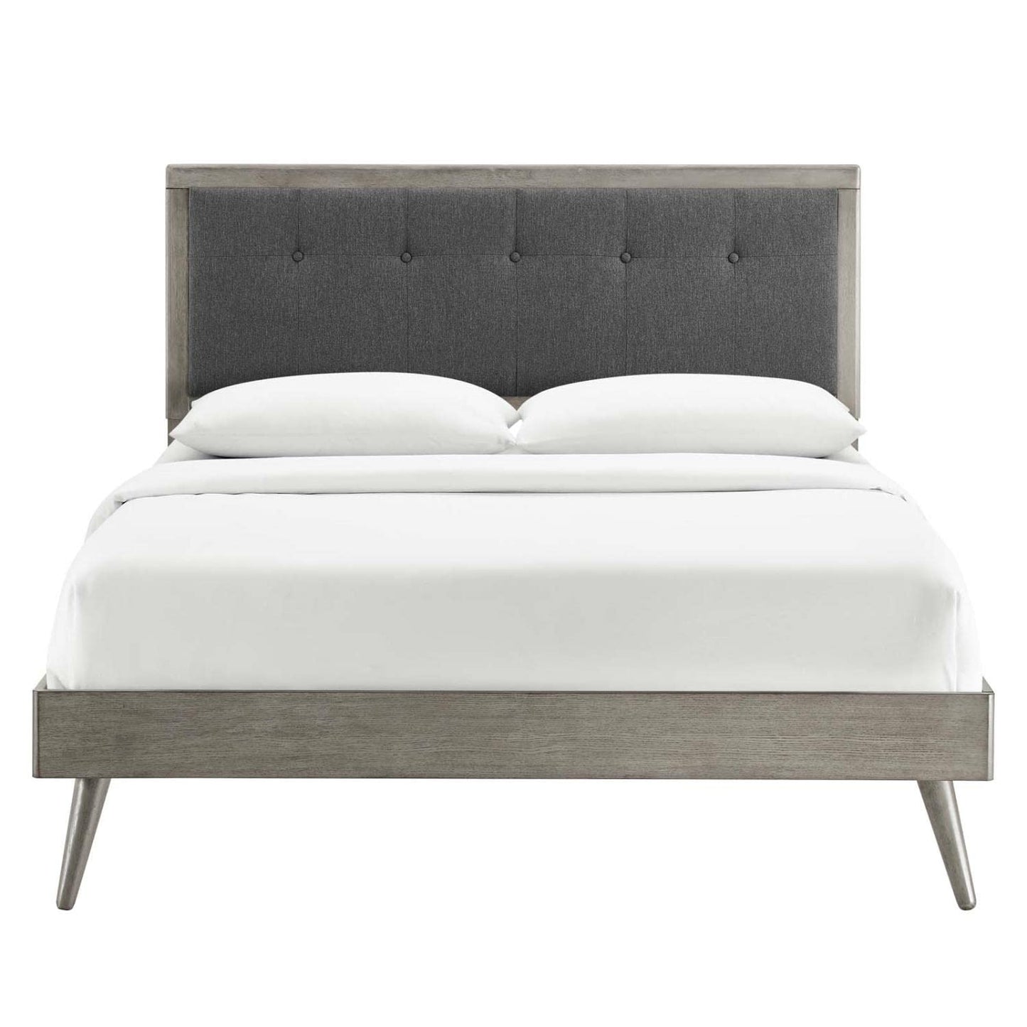 adjustable bed bases | CasaFoyer Willow Tufted Wood Full Platform Bed | Mid-Century Design | Upholstered Headboard | Sturdy Wood Frame | Splayed Legs | Gray Charcoal | casafoyer.myshopify.com