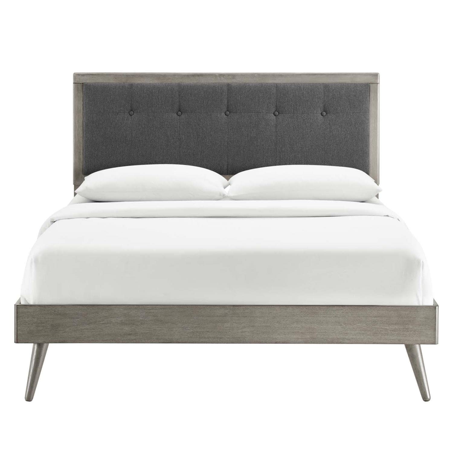 adjustable bed bases | CasaFoyer Willow Tufted Wood Full Platform Bed | Mid-Century Design | Upholstered Headboard | Sturdy Wood Frame | Splayed Legs | Gray Charcoal | casafoyer.myshopify.com