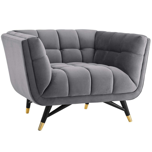 home office desk chairs | CasaFoyer Dept Performance Velvet Armchair | Chic, Contemporary, and Mid-Century Modern Design | Stain-Resistant Upholstery | Plush Comfort | Elegant Tufting | Splayed Black Birchwood Frame with Gold Metal Accents | 331 lbs Weight Capacity | casafoyer.myshopify.com