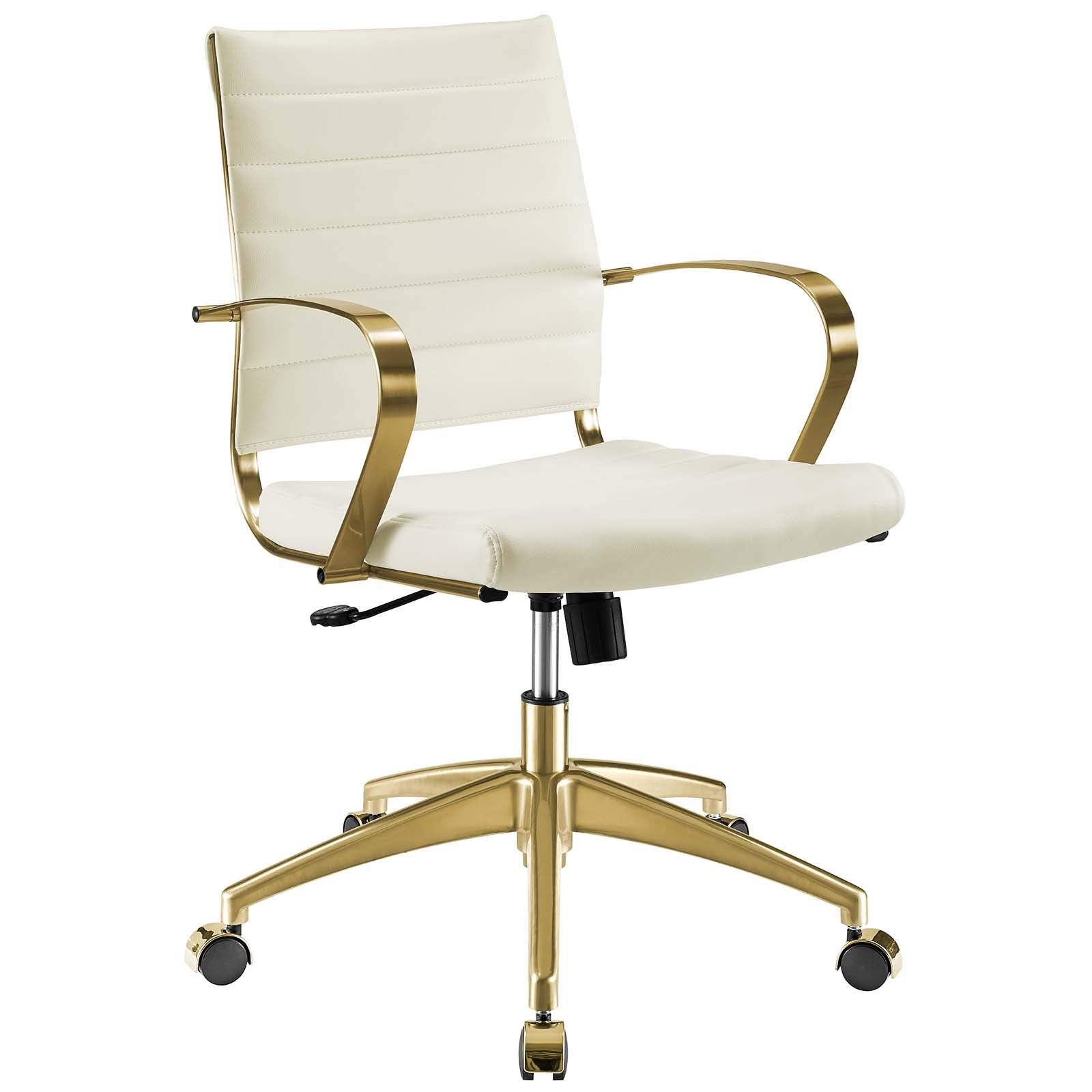 home office desk chairs | CasaFoyer Jive Executive Midback Office Chair | Ultimate Comfort & Style | Ergonomic Lumbar Support | White Faux Leather | Height Adjustable | 360 Swivel | Gold Stainless Steel Base | Dual Wheel Casters | casafoyer.myshopify.com