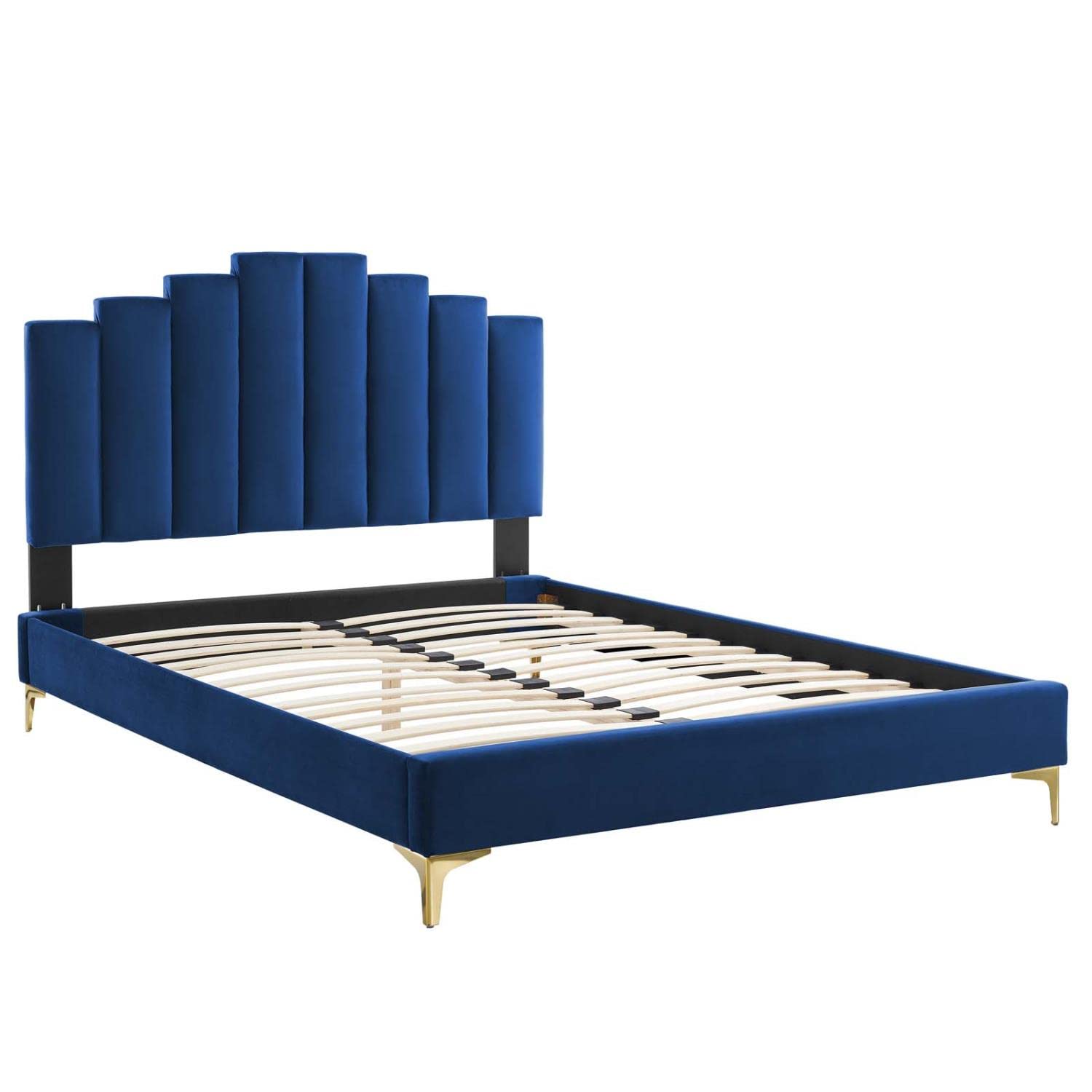 adjustable bed bases | CasaFoyer Elise Performance Velvet King Platform Bed | Glamorous Deco Style | Stain-Resistant Velvet | Gold Metal Legs | Supports 800 lbs | Includes Headboard & Bed Frame | casafoyer.myshopify.com