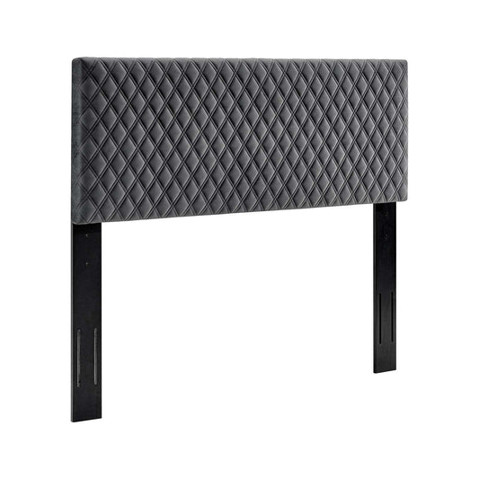 Bed | CasaFoyer Angela Tufted Diamond Lattice Performance Velvet Full/Queen Headboard | Stain-Resistant Upholstery | Adjustable Height | Charcoal | casafoyer.myshopify.com