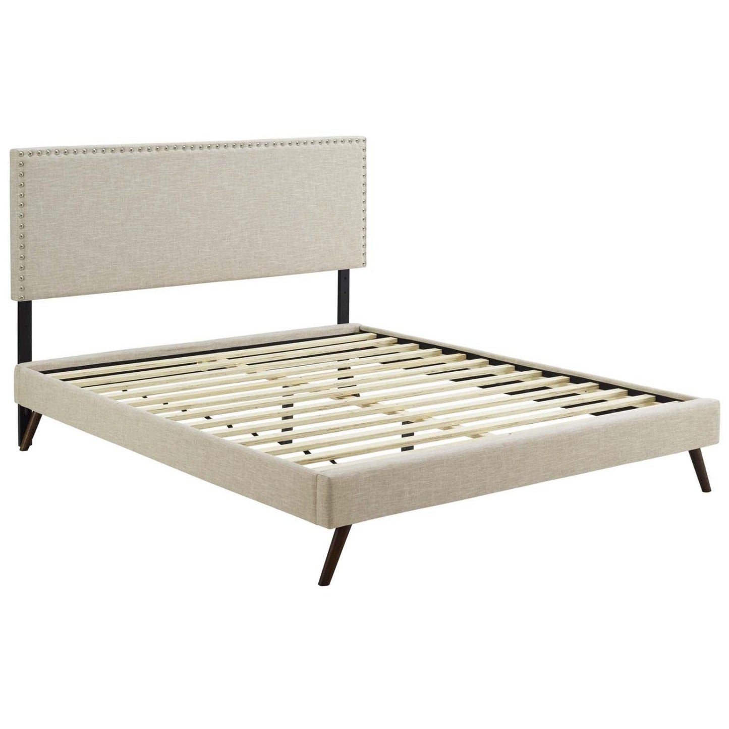 adjustable bed bases | CasaFoyer Macie Platform Bed | Solid Wood Frame | Polyester Upholstery | Tapered Legs | No Box Spring Needed | Memory Foam Compatible | Queen Size | Beige | casafoyer.myshopify.com