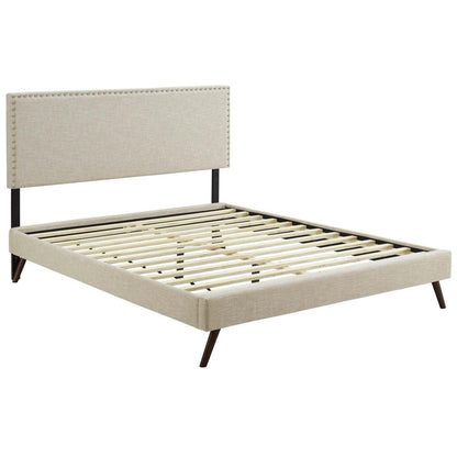 adjustable bed bases | CasaFoyer Macie Platform Bed | Solid Wood Frame | Polyester Upholstery | Tapered Legs | No Box Spring Needed | Memory Foam Compatible | Queen Size | Beige | casafoyer.myshopify.com