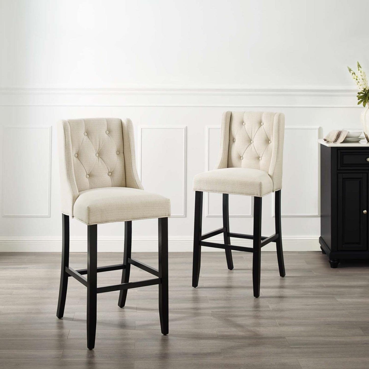 barstools | CasaFoyer Baronet Tufted Button Upholstered Fabric Bar Stool Set of 2 | Beige | 500 lbs Capacity | Comfortable Foam Padding | Solid Wood Legs | casafoyer.myshopify.com