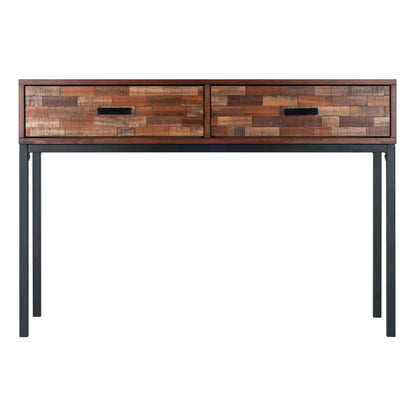 end tables | Ergode Jefferson Console Table | Mosaic Wood-Tile Drawer Panels | Steel Tube Legs | 2 Drawers | Nutmeg Wood Finish | Satin Black Coating | casafoyer.myshopify.com