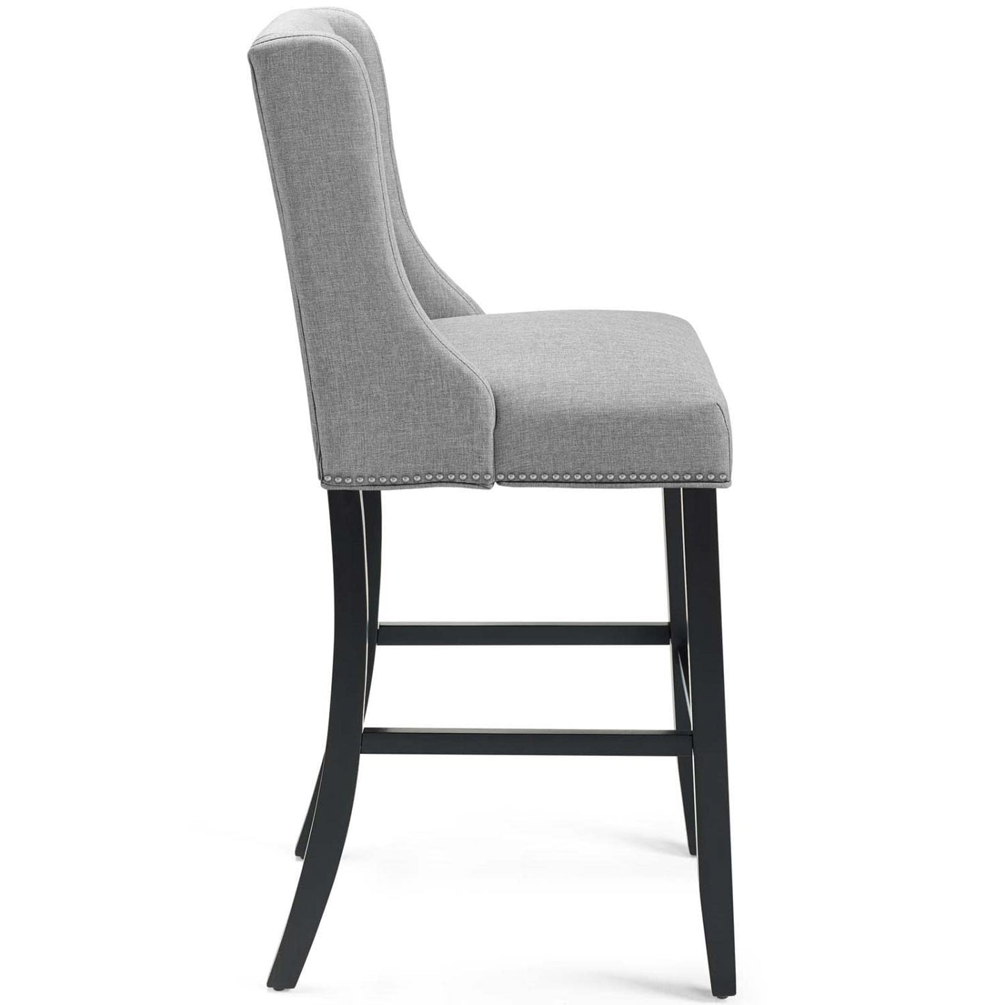 barstools | CasaFoyer Baron Upholstered Fabric Bar Stool Set of 2 | Refined Backrest | Nailhead Trim | Comfortable Padding | Solid Wood Frame | Light Gray | casafoyer.myshopify.com