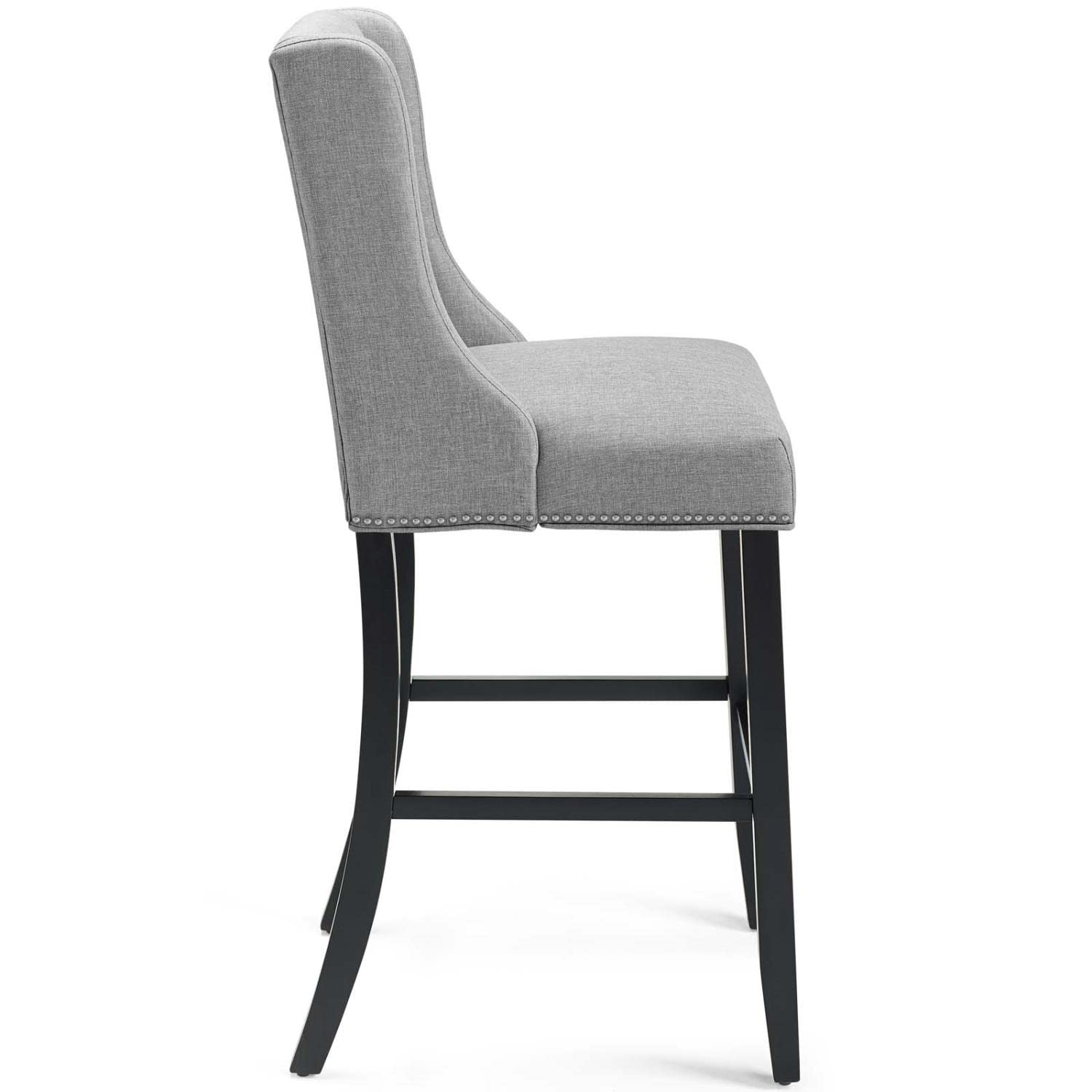 barstools | CasaFoyer Baron Upholstered Fabric Bar Stool Set of 2 | Refined Backrest | Nailhead Trim | Comfortable Padding | Solid Wood Frame | Light Gray | casafoyer.myshopify.com