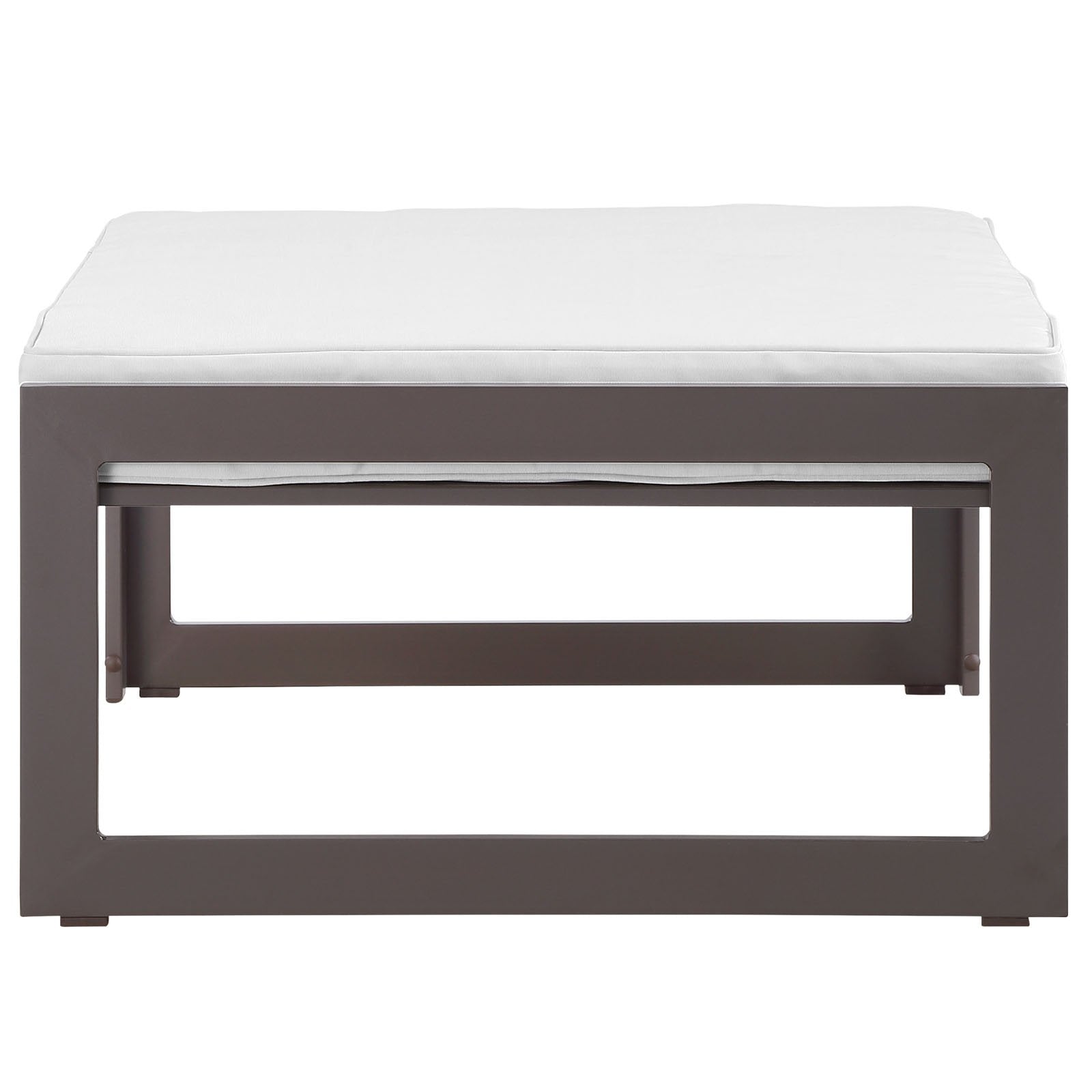Ottoman | Fortuna Outdoor Patio Ottoman | Durable Aluminum | All-Weather Cushions | Contemporary Elegance | Ideal for Patios, Backyards, Poolside Areas | Brown White | casafoyer.myshopify.com