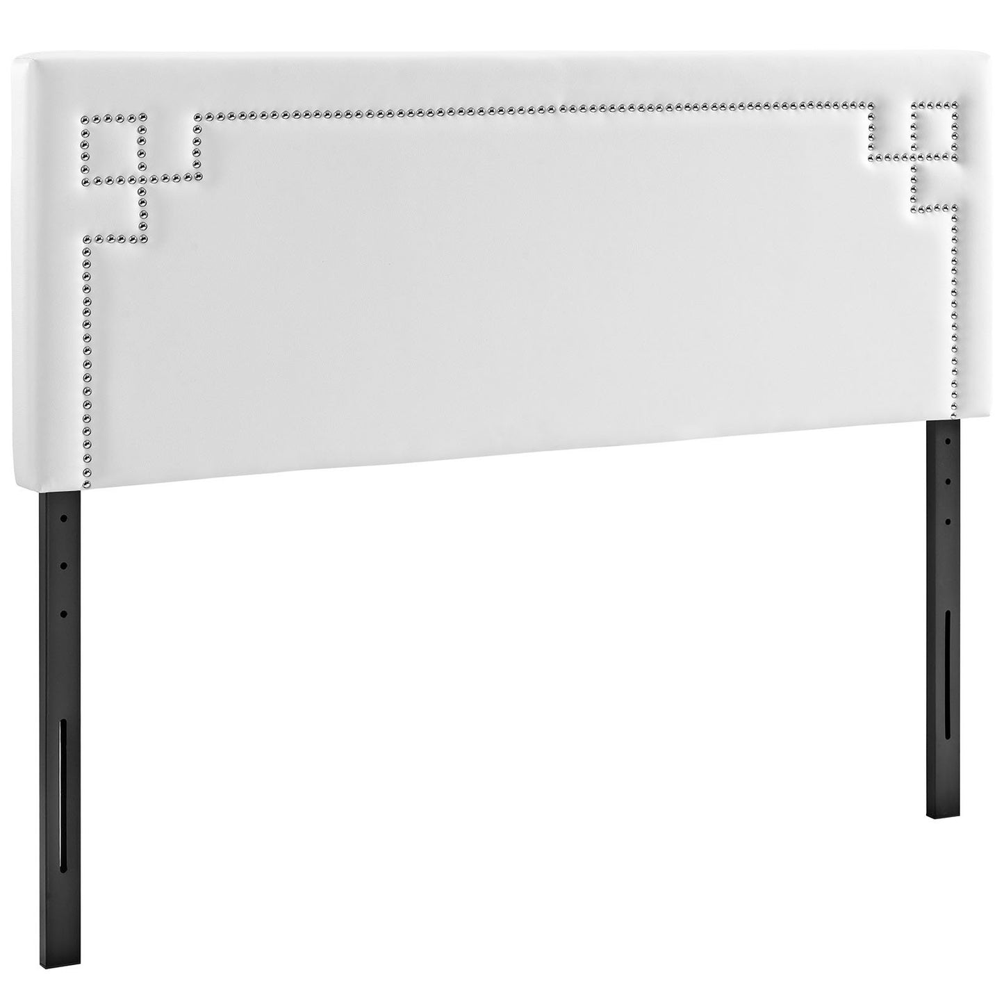 Bed | CasaFoyer Josie Vinyl Headboard | Silver Accent Nail Buttons | Sturdy Wood Frame | Adjustable Legs | Plush Foam Padding | Compatible with Loryn & Tessie Platform Bed Frames | Full Size | White | casafoyer.myshopify.com